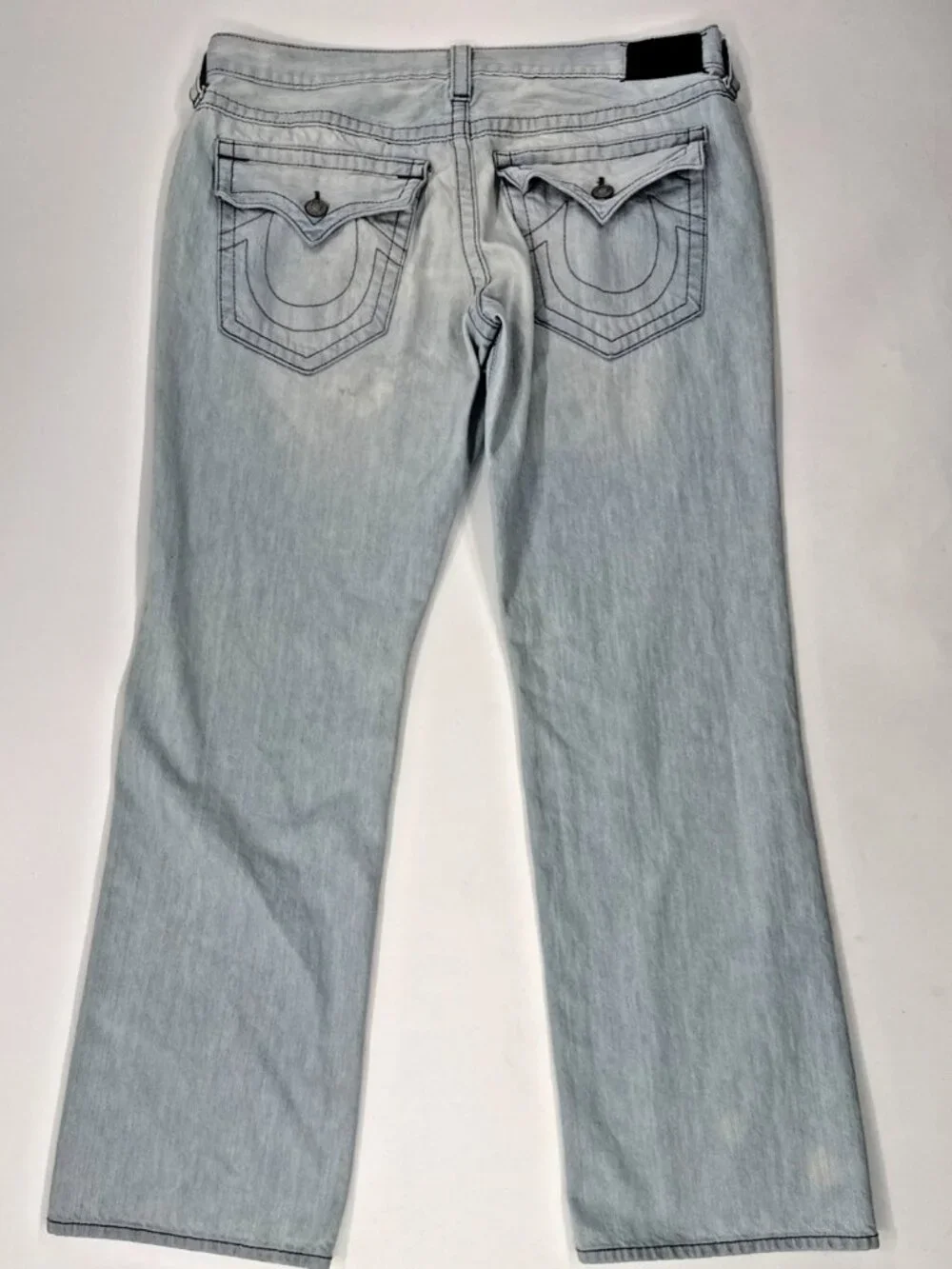 True Religion Jeans Mens 38x34 Ricky Light Blue Denim Distressed Flap Pockets